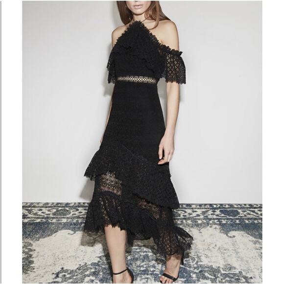 AMUR NWT Black Lace Valentina Hi Low Halter Neck Dress Size 0 - Picture 3 of 6